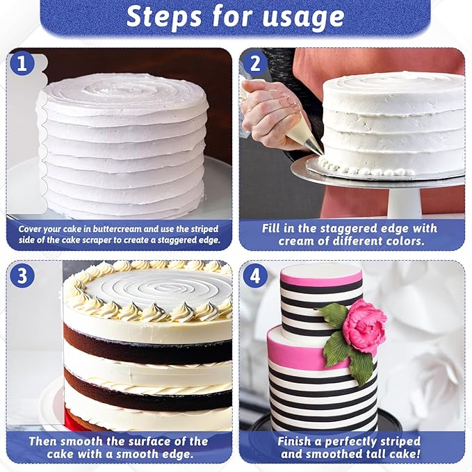 4pcs Acrylic Cake Scrapers Clear Cake Combs Icing Frosting Buttercream Edge Smoother Large Clear Acrylic Scraper for Icing Perfect for Butter Cream Frosting Decorating