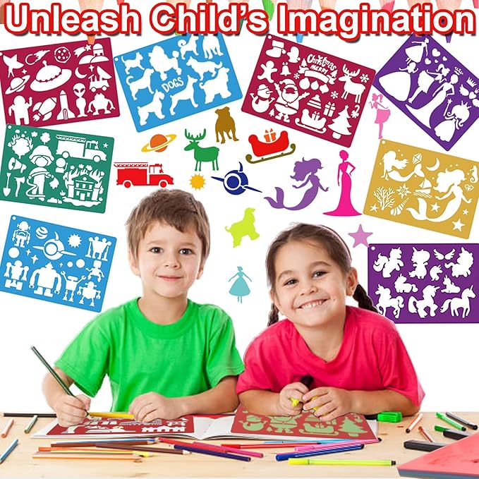 Stencils for Kids,35 PCS Drawing Stencils Templates Kids Reusable Plastic Stencils with Variety of Themes/Shapes,Girls Boys Christmas Birthday Gift