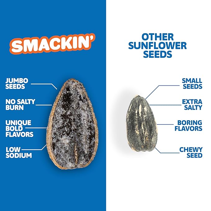 SMACKIN' - Jumbo Roasted Sunflower Seeds, No Salty Burn, American Made, Easy Pour & Seal - Sour Cream & Onion, 4oz bag (12 Bags)