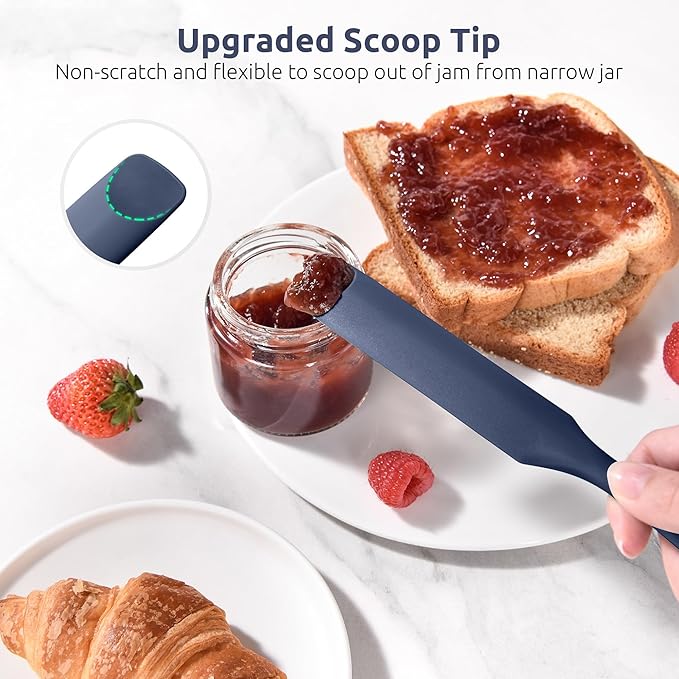 U-Taste Silicone Jar Spatula for Sourdough Starter: Long Skinny Food-Grade Jam Spreader, Sturdy Stirring Stick Bowl Scraper with Flexible Spoon Tip, Mixing Tool, Peanut Butter Knife (Midnight Blue)