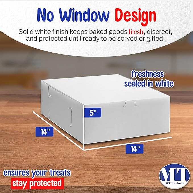 MT Products Plain Cookie Boxes 14" x 14" x 5" - White Bakery Boxes No-Window (Pack of 15) - Made in USA