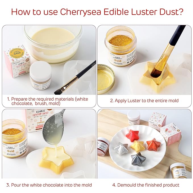 Silver Edible Luster Dust 10 Grams, Food Grade Cake Luster Dust Tasteless Dessert Dusting Powders for Baking Cherrysea Food Coloring Powder for Cupcakes, Cake Pops,Fondant,Chocolate, Candy