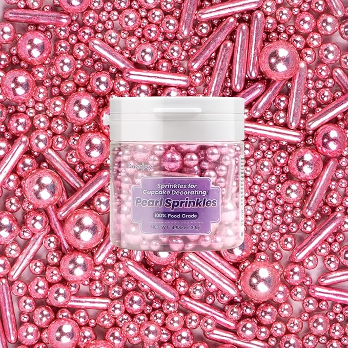 Edible Rose Gold Pearl Rods Sprinkles, 130g/4.58oz, Mix Size, Rose Gold Pearl Sprinkles for Cupcake Decorating, Cupcake Toppers, Cake Decorations, Wedding Party Valentines Supplies