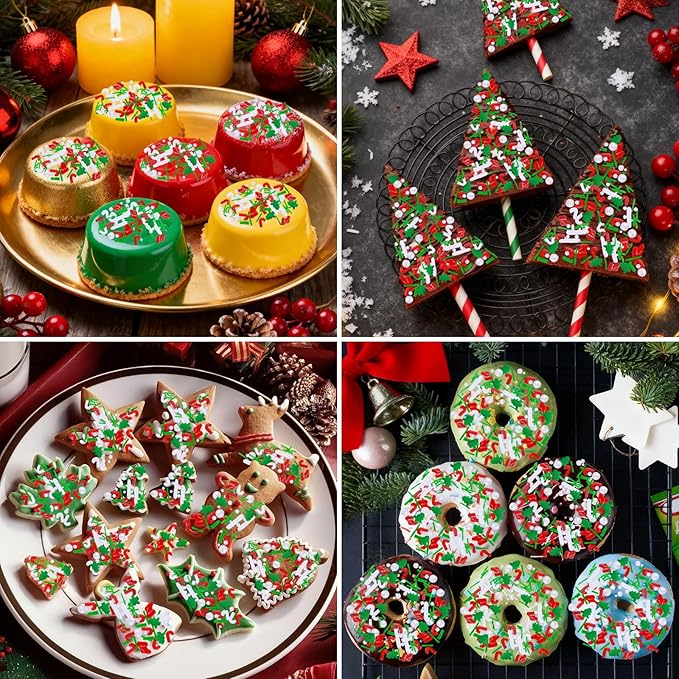 Morofme 3.5 oz Christmas Tree Sprinkles Red and Green Christmas Sprinkles White Pearl Mix Jimmies Christma Cane Sock Sprinkle Cake Topper Edible Holiday Sprinkle for Dessert Cupcake Toppers Cookie