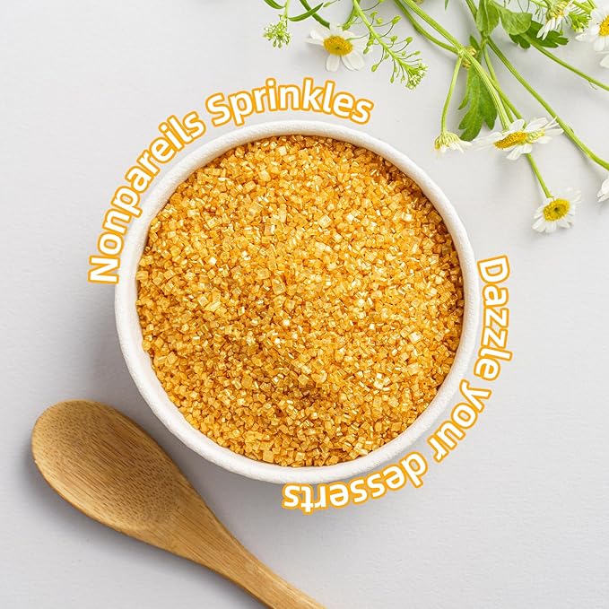 Sujoygar Gold Saning Sugar Sprinkles, 5oz Edible Gold Sugar Crystals for Cocktails, Cake Sprinkles for Chocolate Ice Cream Toppings Cupcake Decoration Wedding Party Cookies Baking Dessert Food Supplies