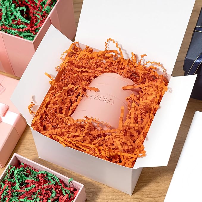 Mefleet 1 LB Crinkle Cut Paper Shred Filler Orange Crinkle Shredded Paper for Gift Box - Gift Basket Bag Filler - Grass Cushion Stuffing for Halloween Fall Christmas Holiday Packaging Wrapping