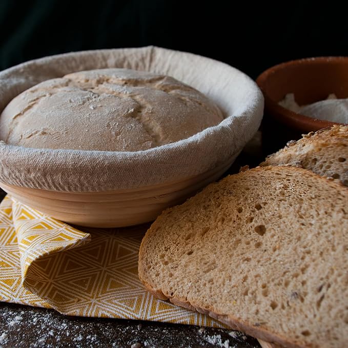 Banneton Bread Proofing Basket: Banneton Basket Set of 2, 9 inch Sourdough Proofing Basket Round Proofing Bowls Handmade Rattan baskets w Linen liners for Dough Proofing, Sourdough Bread Making Kit