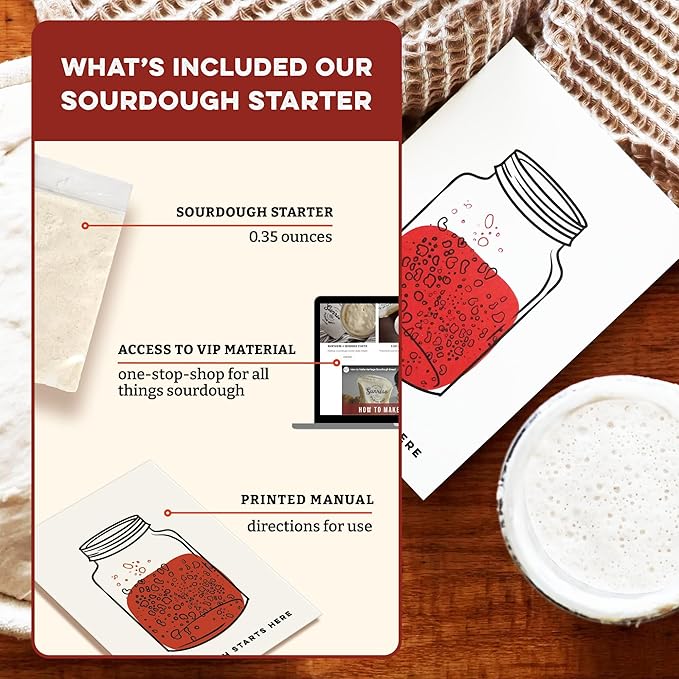 Sunrise Flour Mill Heritage Organic Sourdough Starter 0.32 oz, Organic Sour Dough Bread Starter, Great for Gluten Sensitive People, Beginner Friendly, Includes a Free Guide and Recipes.