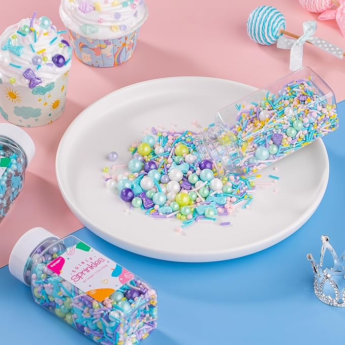 Mermaid Sprinkles Mix | Blue Purple Pink Green Mermaid Tears | Sprinkles for Cake Decorating | Cupcake Toppers | Ice Cream | Cookie | Fancy Candy | 3.52oz