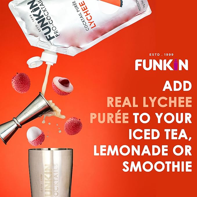 Funkin Fruit Puree | Real Fruit, Simple Ingredient, Natural Mixer for Cocktails, Drinks, Smoothies | Vegan, Non-GMO, Gluten-Free (2.2 lbs) (Lychee)