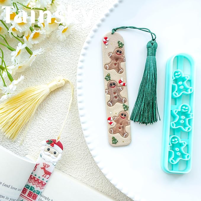 Tainsky 6 Shapes Christmas Bookmarks Polymer Clay Cutters, New Years Winter Bookmark Creator for Polymer Clay Tools