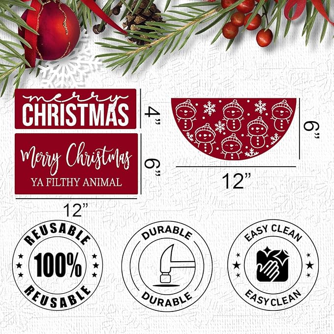 Christmas Stencils for Painting on Wood 12” Large Christmas Doormat Stencils Reusable Holiday Stencil for Crafts Door Mats Canvas Window Decor