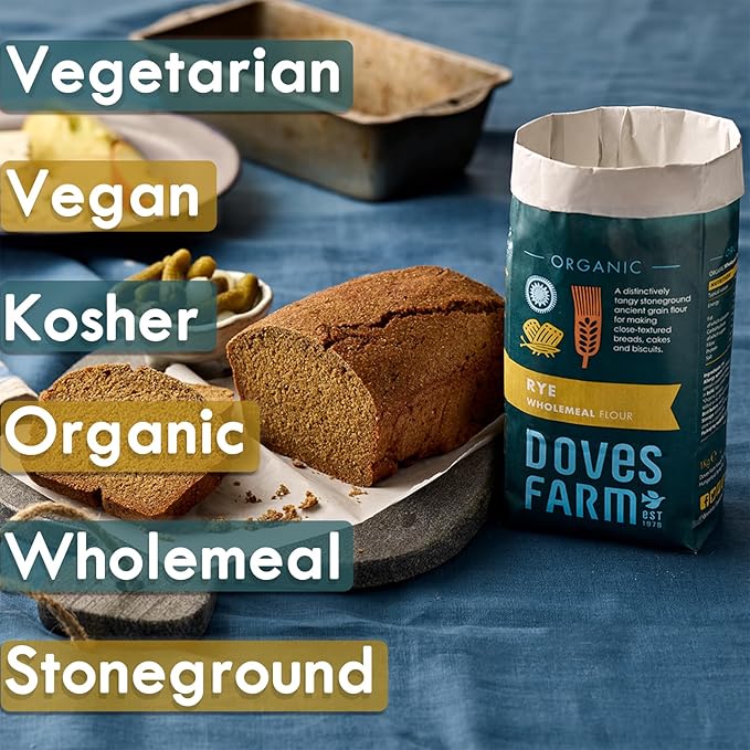 Doves Farm Organic Rye Wholemeal Flour | Stoneground Ancient Grain Flour | Perfect for Close-Textured Breads, Cakes & Biscuit Baking | High in Fiber | Imported from UK | 35.27 Oz (Pack of 2)