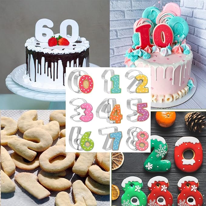 Small Number Cookie Cutters (1.8 Inch), Birthday Numbers 0-9 (6 Reverses to 9), Stainless Steel Cookie Cutters for Baking, Number Shaped Baking Tool for Homemaking Biscuits, Cookies and Dough,9 Pieces