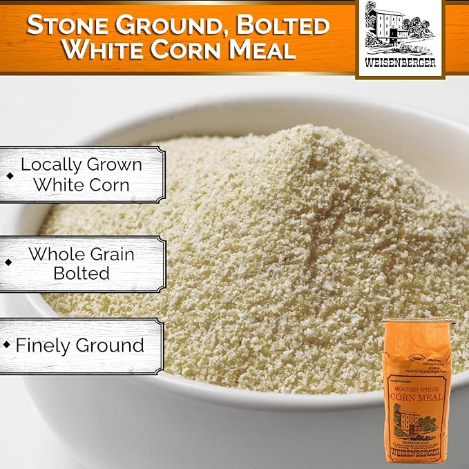 Weisenberger Stone Ground Corn Meal - Fine Ground Cornmeal for Bread, Fish Batter, and More - Bolted White Cornmeal - Made from Local, Non GMO Corn- 2 lb