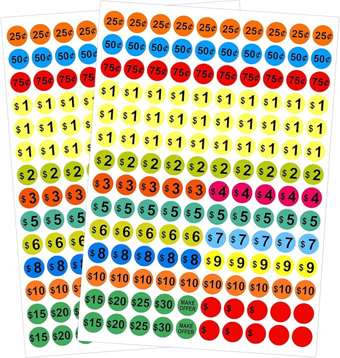 Removable Garage Sale Price Stickers, 2800 PCS 3/4 Inch Price Stickers for Yard Sales, Flea Markets, County Fairs & Retail Use, Pricemarker Labels, Colours Round Price Tags