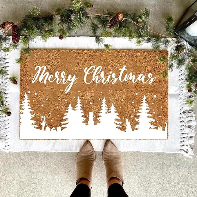 Christmas Stencils for Window Glass Large Christmas Stencil for Crafts Reusable 53.1” Winter Forest House Village Holiday Drawing Templates for Painting on Window Glass Doormat Wood Sign