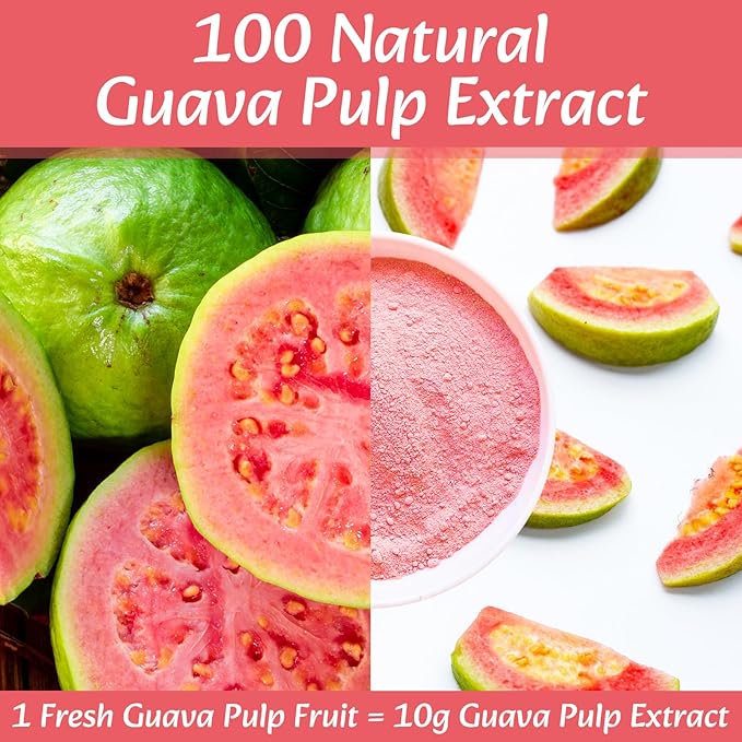 Guava Pulp Extract Powder 227 g (8 oz) Fresh Guava Powder for Drinks, Cake Ice Cream, 100% Natural, Vegan, Gluten-Free, Natural, No Preservatives, Ultrasonic Extraction Concentrated Form, for Baking, Smoothie, Cooking