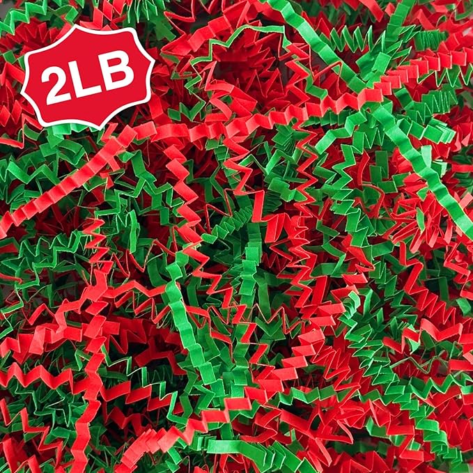 2LB Crinkle Paper Shred Filler for Gift Box Bag and Basket On Christmas Day(Red&Green)