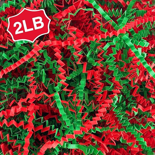 2LB Crinkle Paper Shred Filler for Gift Box Bag and Basket On Christmas Day(Red&Green)