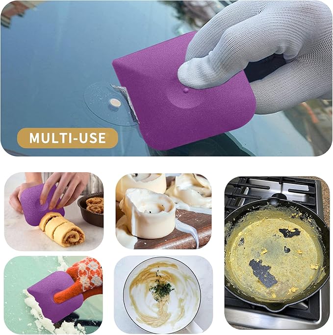 Herda Pan Scraper Pot Scraper Plastic Kitchen Scraper Tool, 5pcs Food Scraper Dish Scraper Hard Nylon Platic Cleaning Scraper Tool for Kitchen Pan, Pot, Cast Iron (Purple)