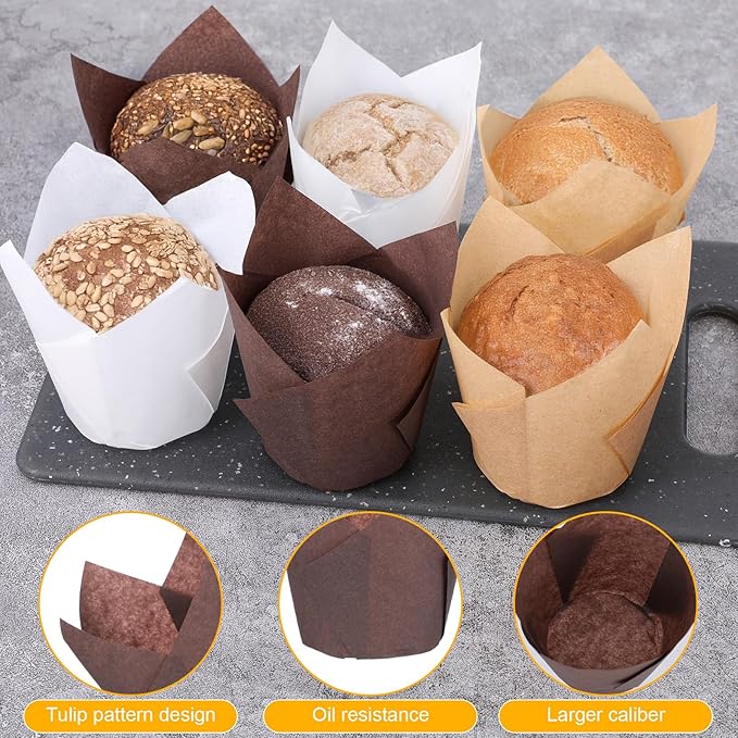 600 Pcs Tulip Cupcake Liners Greaseproof Paper Tulip Muffin Liners Baking Cup Cupcake Wrappers Holders for Weddings Birthdays Anniversaries Banquets Party Christmas