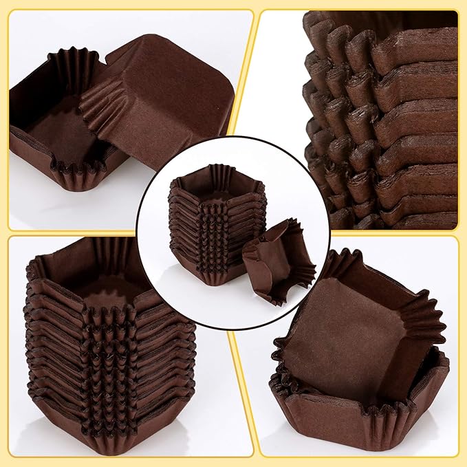 Tanlade 350 Pcs Square Mini Cupcake Liners Disposable Brownie Baking Pan Liners Paper Baking Cup for Cup and Cupcakes Party Supplies for Weddings Birthdays Bridal(Coffee)