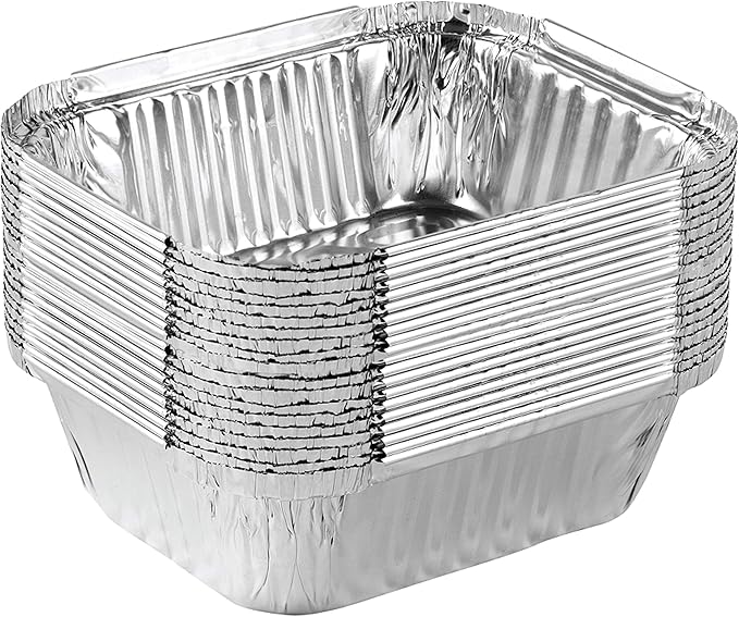 PLASTICPRO Disposable 1 LB Aluminum Takeout Tin Foil Baking Pans 5'' X 6'' X 2'' Inch Bakeware - Cookware Perfect for Baking Cakes,Brownies,Bread, Meatloaf, Lasagna, or Lunchbox, Pack of 20