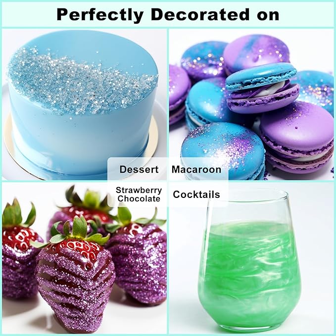 Edible Glitter Spray Set - 3 Color 100% Edible Glitter for Cakes, Cupcakes, Cake Pops, Drinks, Chocolate, Strawberries, Christmas Cookies, Food Grade Coloring Glitter, Blue, Purple, Green (5g/Bottle)