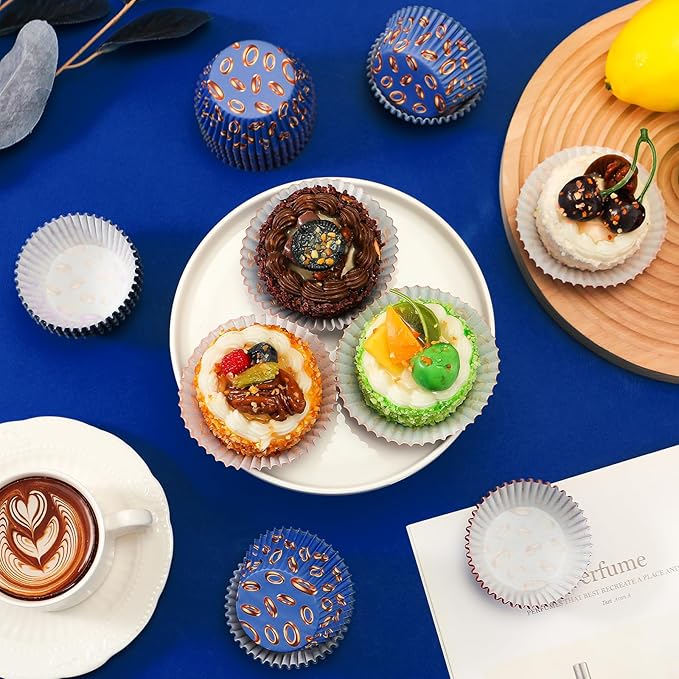 300 Pcs Cupcake Paper Liners Blue Gold Ring Baking Cups Muffin Cupcake Wrappers Blue Hedgehog Party Decorations for Cakes Baking Ice Cream Dessert Cheese Wedding Birthday Party Supplies