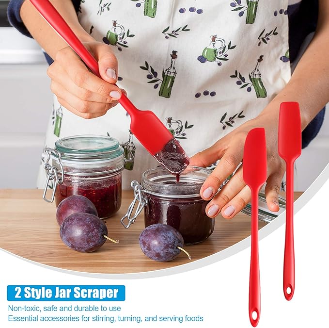 2 Pieces Long Handle Silicone Jar Spatula Non-Stick Rubber Scraper Spatula Silicone Scraper for Jars, Smoothies, Blenders Cooking Baking Stirring Mixing Tools (Red)