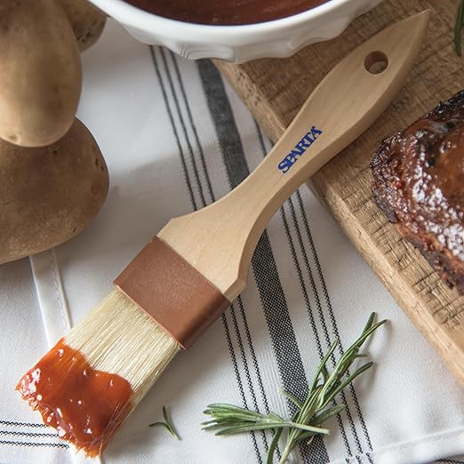 SPARTA 3-Piece Boarhair Pastry & Basting Brush Set – Perfect for Grilling, Smoking, and Saucing – Includes 2" Angled, 1.5" Flat, and 1" Flat Brushes, All with Ergonomic Handles and Hanging Holes