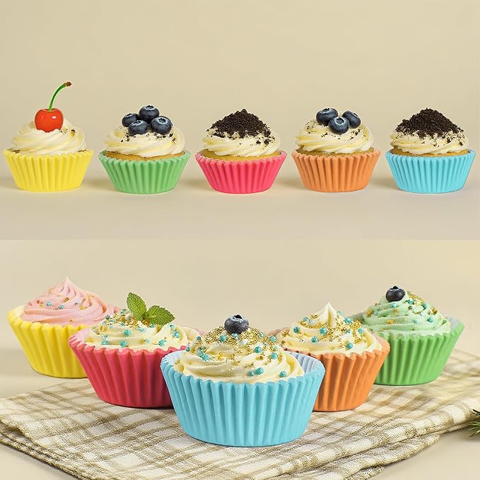 1000 Count White Paper Cupcake Liners, Standard Size 1.4 Inch, Unbleached Baking Cups for Muffins and Cupcakes (Rainbow, 1.4 Inch)