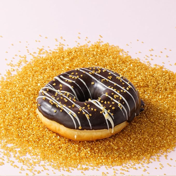 Sujoygar Gold Saning Sugar Sprinkles, 5oz Edible Gold Sugar Crystals for Cocktails, Cake Sprinkles for Chocolate Ice Cream Toppings Cupcake Decoration Wedding Party Cookies Baking Dessert Food Supplies