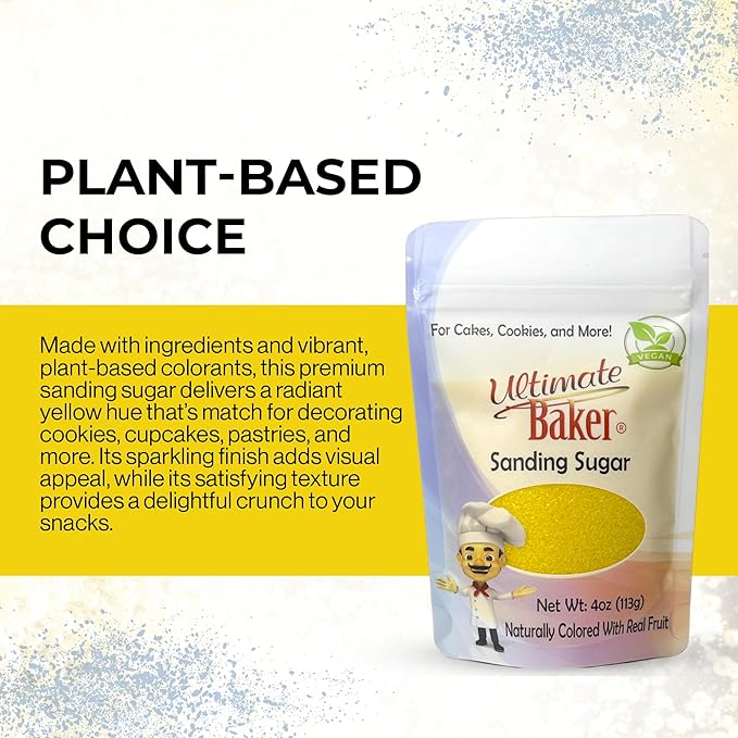 Ultimate Baker - Sanding Sugar, Yellow - Vibrant, Naturally Colored Baking & Decorating Sugar, Perfect for Sprinkling on Cakes, Desserts & Confections, Medium Crystal - 4oz