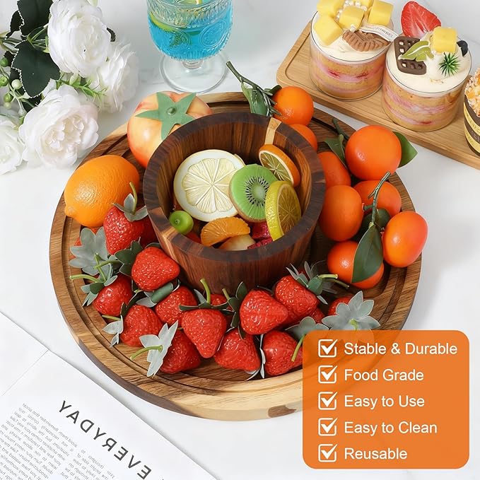 Acacia Wood Cake Stand With Lid, 12 Inch Wooden Cake Stand with Acrylic Dome Vintage Cakes Display Holder Versatile Dessert Table Display & Charcuterie Board for Wedding Birthday Party