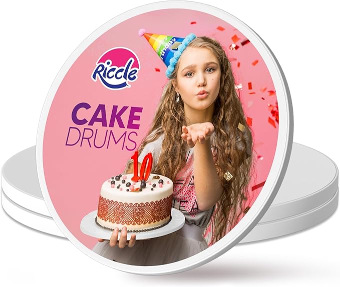 RICCLE 14 Inch Cake Drum Pack of 3 - Smooth-Edged - Sturdy Boards Round - Bend Resistant Multi-Layered Cake Base for Minimalist Displays
