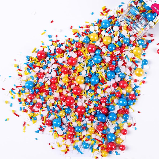 Red Blue and Yellow Sprinkles for Cake Decorating, 3.52oz Funfetti Edible Pearl Sprinkles for Cupcake Baking Ice Cream Cookie, Party Cake Decoration