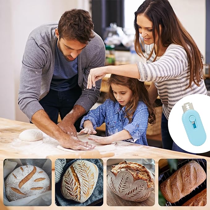 UFO Non-Slip Bread Lame - Professional Dough Scoring Tool with 5 Razor Blades, Sourdough Scorer Kit for Artisan Bread Baking,Including User Manual (Ripple Blue)