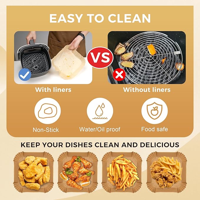 9 Inch Large Air Fryer Paper Liners, 360 PCS Square Heavy Duty Air Fryer Liners Disposable for 6-10QT Air fryer, Non-stick Parchment Baking Paper for Airfryer Basket, Roasting and Microwave