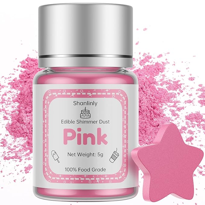 Shanlinly Pink Edible Luster Dust - 5 Grams Food Grade Cake Dust Shimmer Powdered, Edible Metallic Powder Food Coloring for Cake Decorating, Chocolates, Fondant, Drinks, Painting & More, Vegan