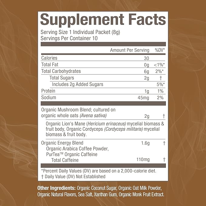Om Mushroom Superfood Coffee Latte Blend – Functional Mushroom Powder with Lion’s Mane, Cordyceps, Reishi & Chaga – Energy, Focus & Mental Clarity Support – Single Serve Packets (10 Count)