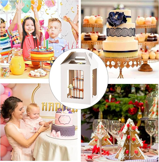 10x10x12 & 12x12x14 Tiered Cake Box with window,8in 10in 12in Tall Cake Boxes for Tier Cakes,Layer tall baking carrier, tier cake boxes (2 pack)