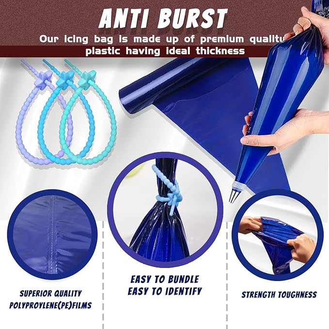 21 inch Large Icing Piping Bags for Frosting, with 6 Pcs Seal Reusable Icing Bag Ties, 50 Pcs Extra Thick Big Disposable Pastry Bags for Bakery, Party Dessert, Birthday Cake Decorating
