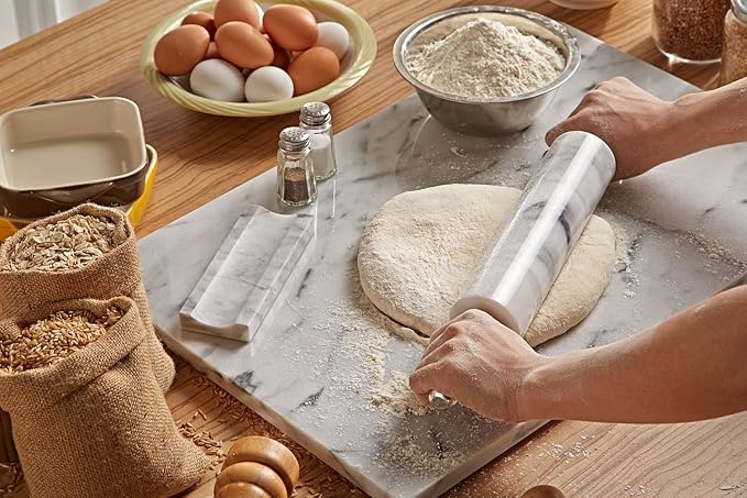 JEmarble Pastry Board 12x16 inch with Non-Slip Rubber Feets for Stability Perfect for Keep the Dough Cool and Chocolate Tempering(Premium Quality) White