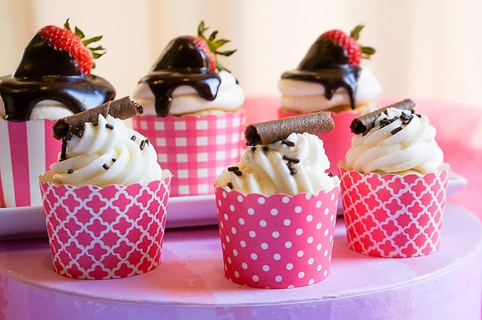 Paper Baking Cups (Polka Dots), Greaseproof Disposable Cupcake Liners (Pink, Large Cups (50-Pack))