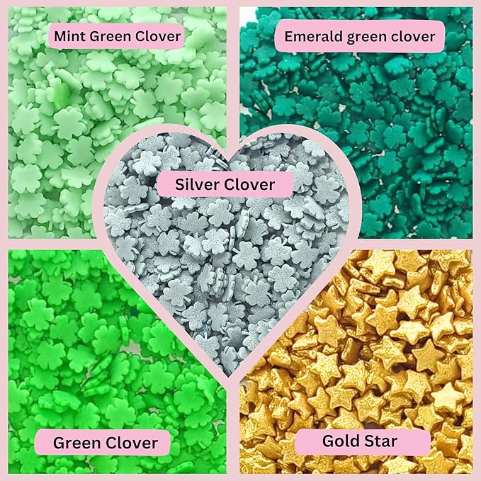 Confect St. Patricks Green & Silver Clover Sprinkles | Gold Star Sprinkles for Baking & Cake Decorative | Birthday Sprinkle mix pack of 5 | Soy-Free, Dairy-Free, Palm Oil-Free - 5 Oz