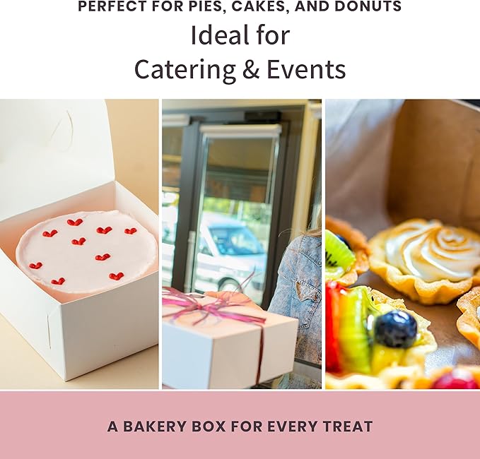 Reversible Bakery Boxes 12 x 12 x 6 in, No Window Lock Corner Tall Cake Boxes with Front Tuck Lock & Side Clips, Ideal for Layer Cakes, Kraft or White Exterior, Microwavable, 50 Pack