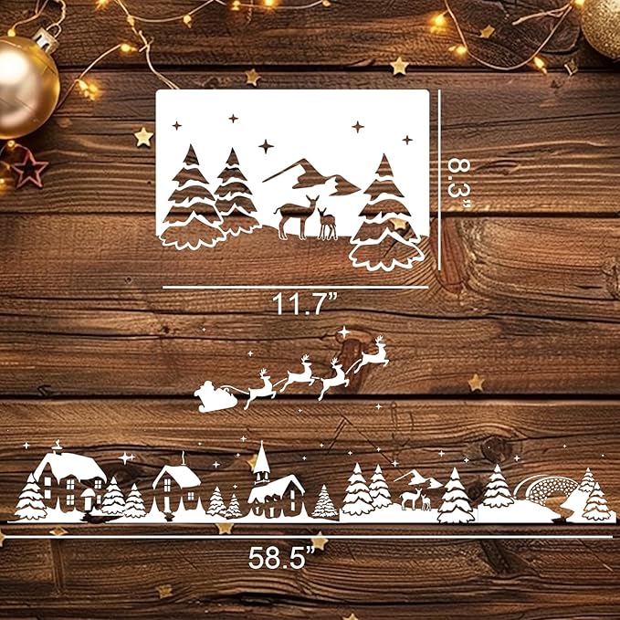 Christmas Stencils for Window Glass Large Christmas Window Stencil Reusable 58.5” Winter Forest House Village Holiday Stencils for Painting on Window Glass Wall Doormat Wood