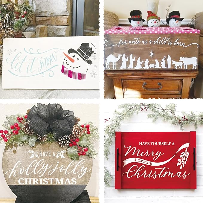 Christmas Stencils for Door Mats, Large Reusable Nativity Christmas Stencils for Painting on Wood Crafts Doormat Door Hanger Signs Holiday (long12)